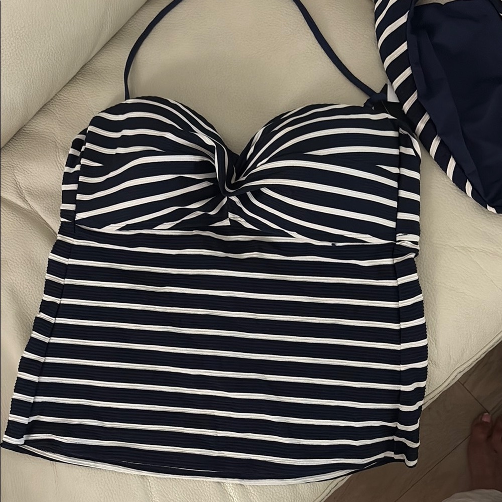 La Blanca Navy and White Striped Swim Top